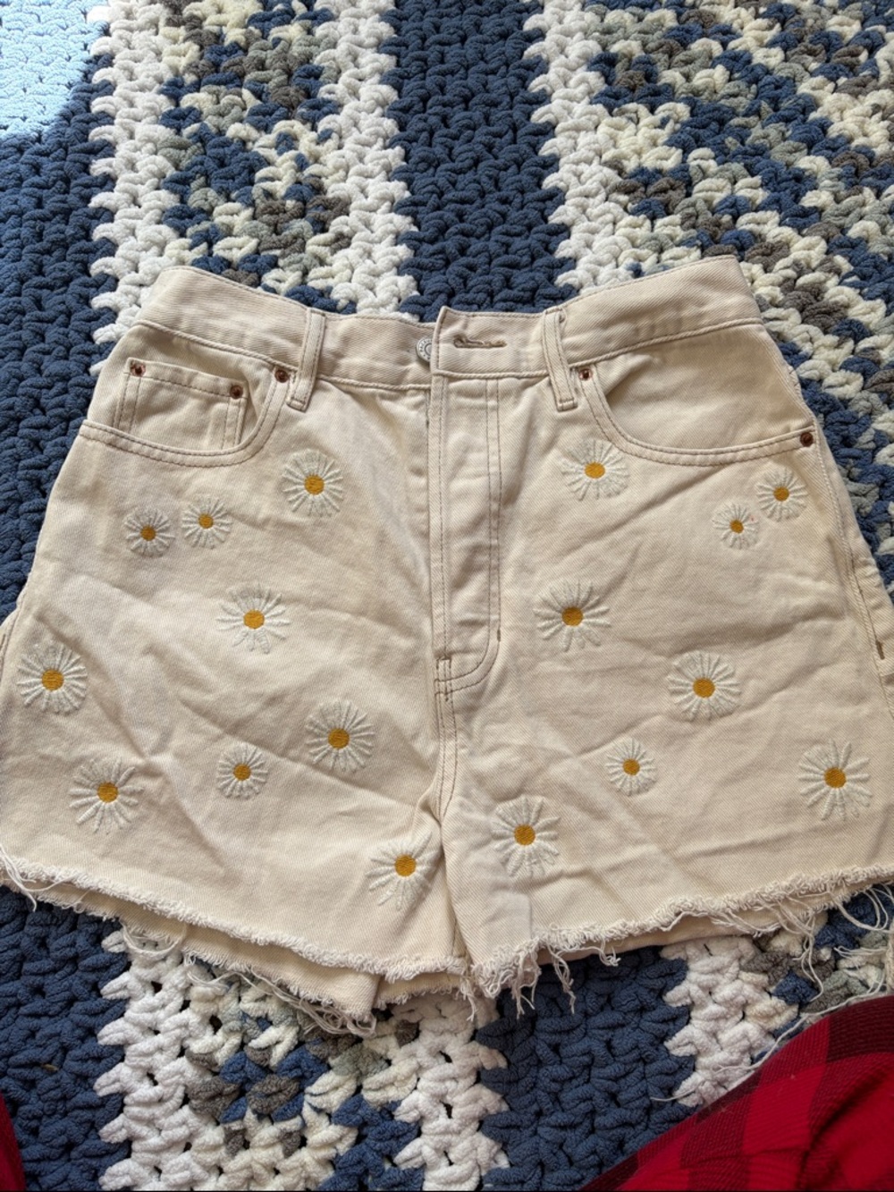 PacSun Cream Daisy Embroidered High-Rise Jean Shorts